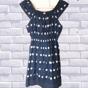 ANTHRO EDMÉ & ESYLLTE BLUE & WHITE POLKA DOT DRESS